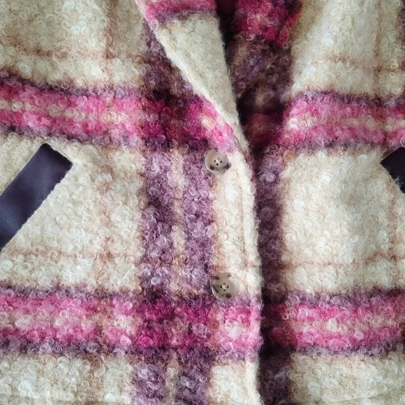 Knox Rose Plaid Faux Fur Multi Color Pink Beige Curly Unlined Jacket Coat 2X XXL - Picture 11 of 15